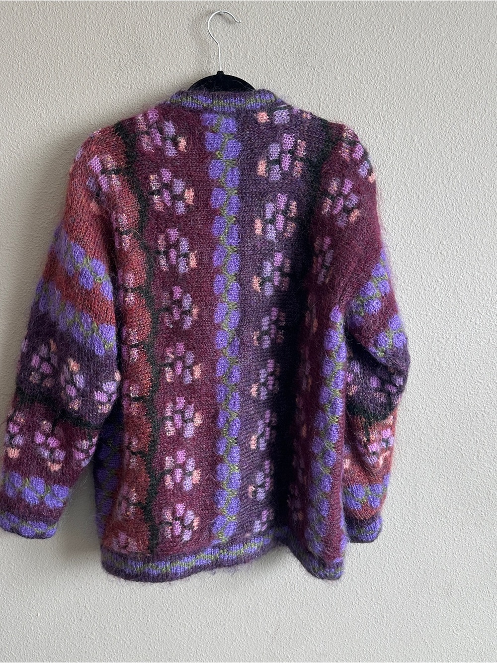 Vintage Blarney Purple Mohair Wool Floral Knit Button Cardigan Coat Medium - Picture 6 of 11
